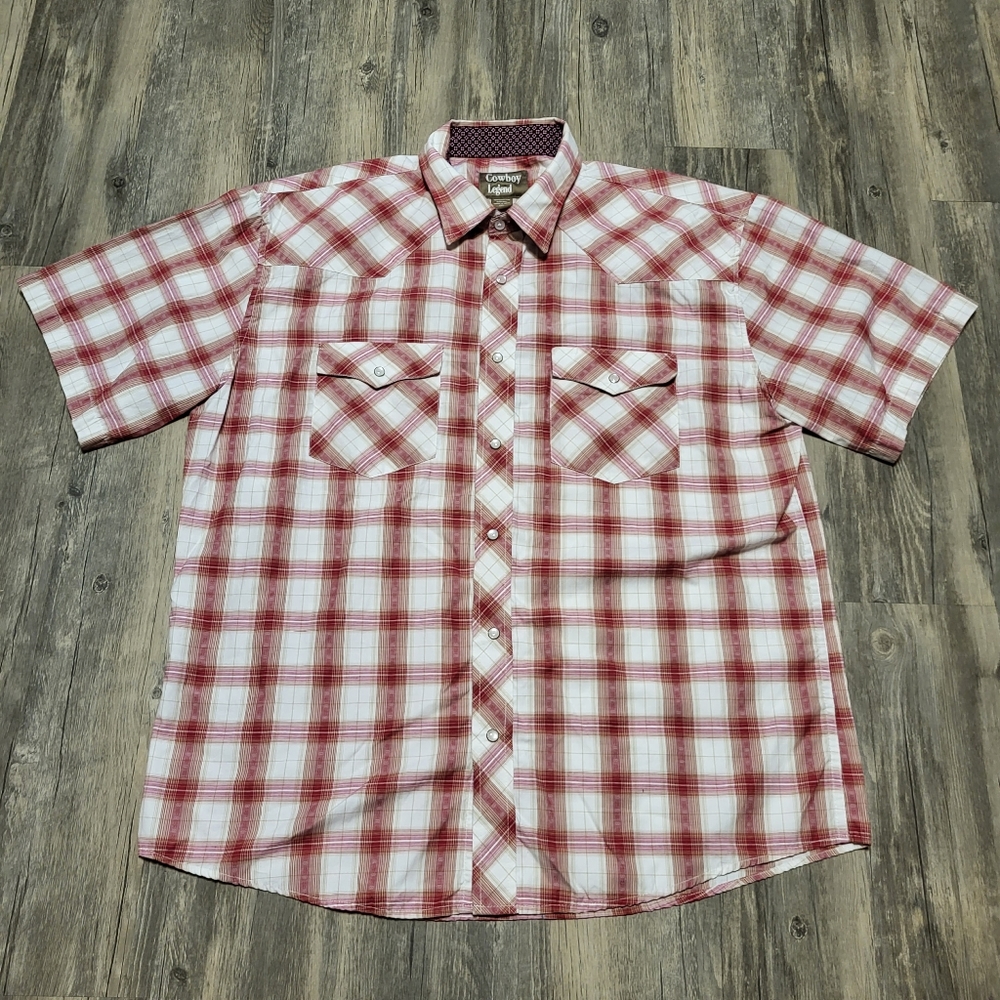 Cowboy Legend Pearl Snap Shirt Short Sleeve Plaid Button Up Western Top Size 2XL